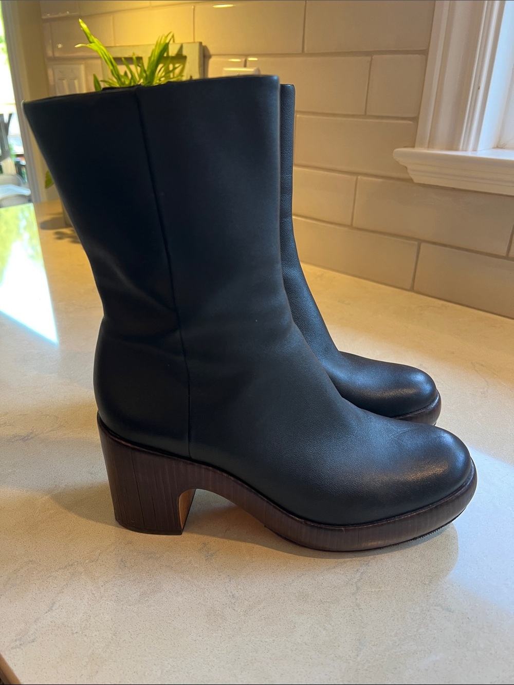 Vince Black Leather Platform Ankle Boots